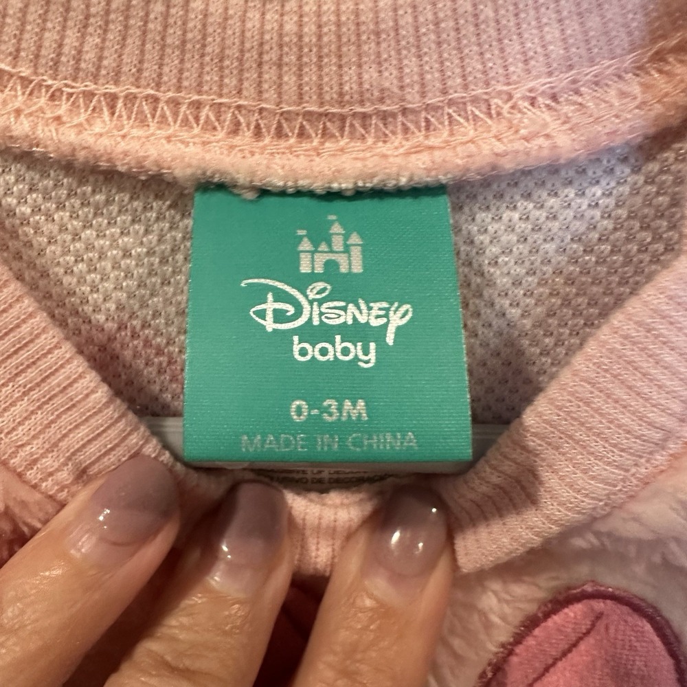 Disney Baby Minnie Mouse Girls 0-3M Sweatshirt Crew Neck Floral Spell-out Fuzzy - Picture 6 of 9